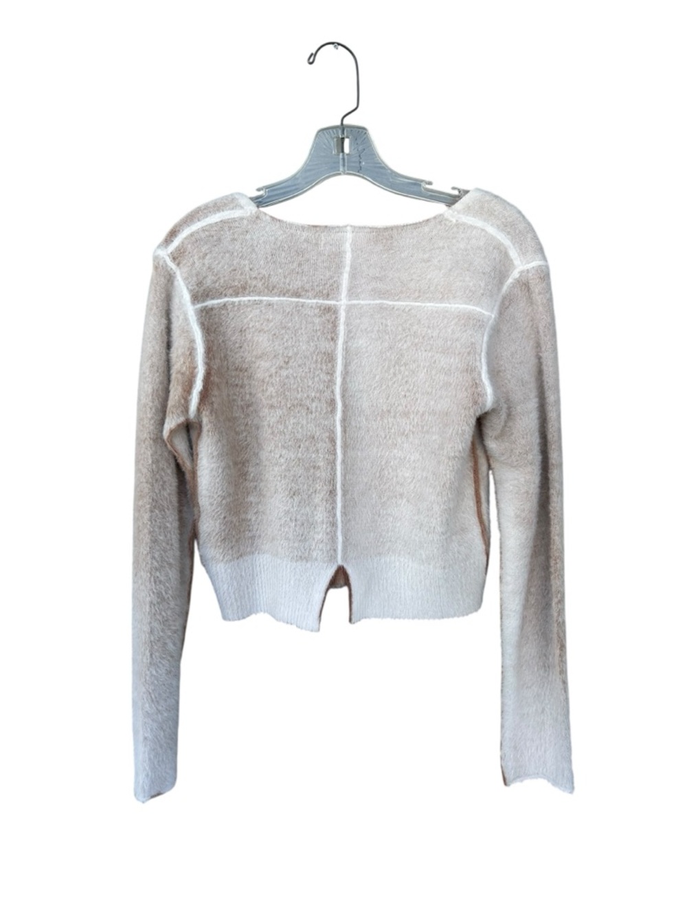 NATURAL LIFE Fuzzy V-Neck Sweater - Size Small - White & Beige - Picture 8 of 10